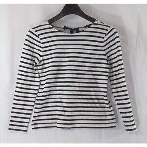 J Crew Shirt Women's Size Medium Blue White Stripes Long Sleeve Bow Accents
